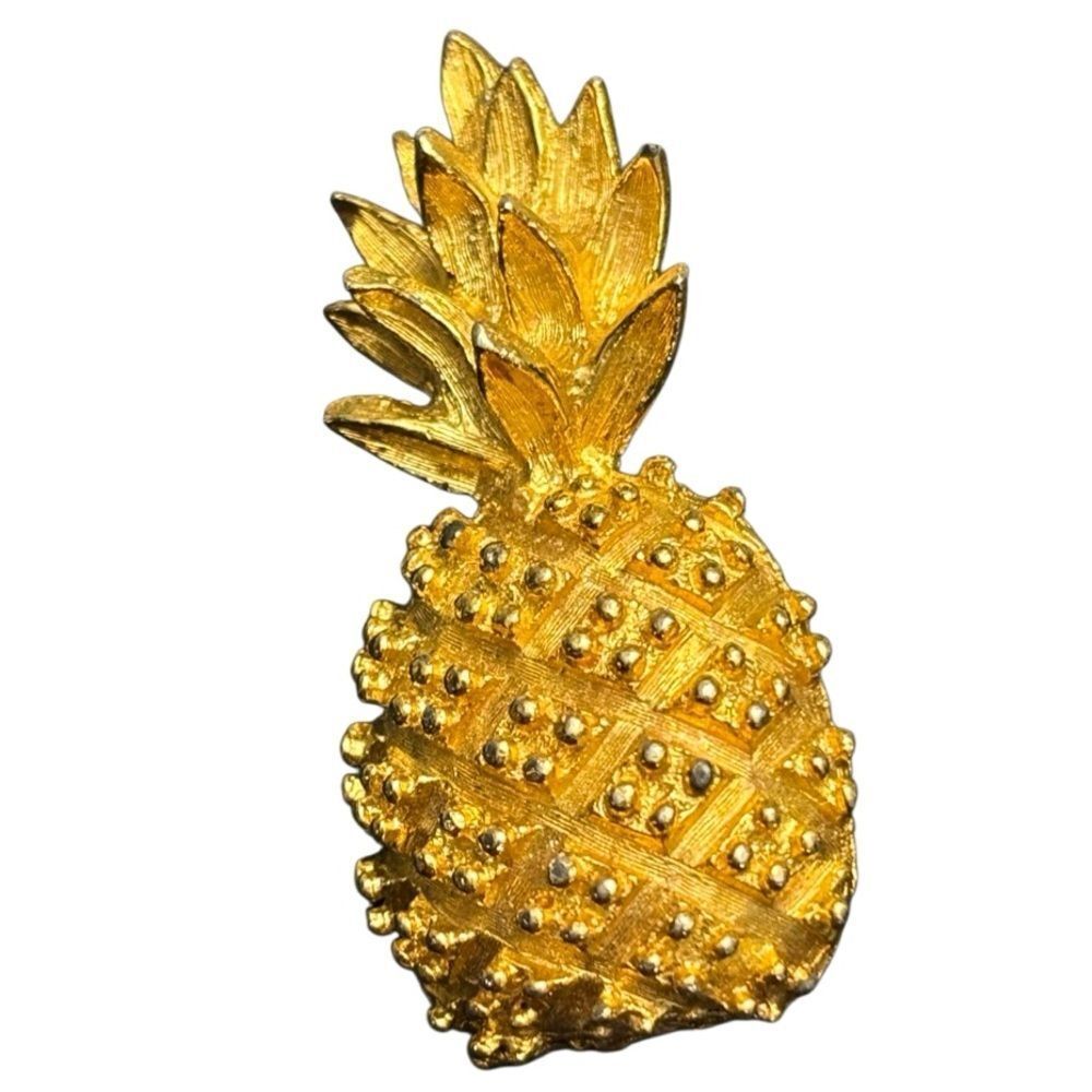 Vintage Gold Tone Pineapple Brooch Tropical Statement Pin 2”